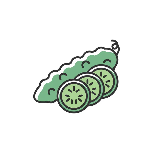 Огурец Зеленый Значок Цвета Rgb Свежий Овощ Нарезанными Кусочками Целый — стоковый вектор