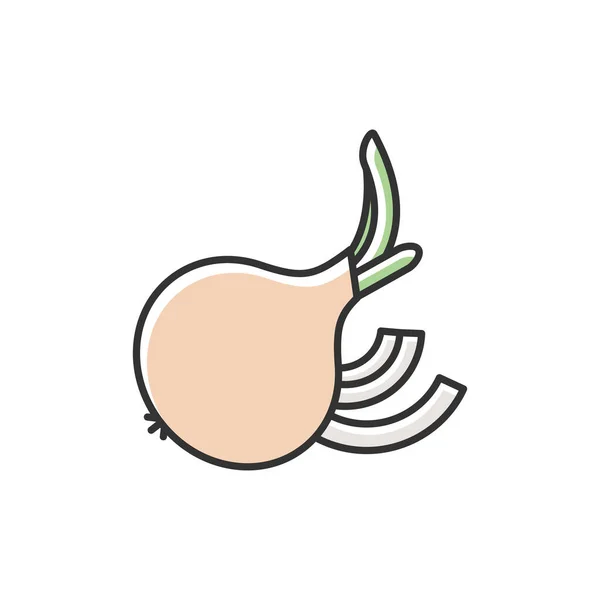 Иконка Цвета Лук Rgb Свежий Овощ Нарезанными Ломтиками Целый Вегетарианский — стоковый вектор