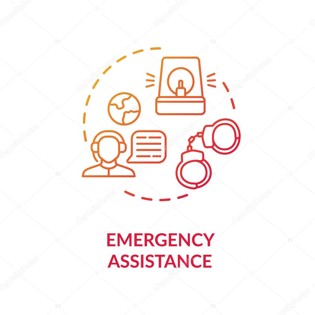 Emergency assistance concept icon. Foreign country citizens helpline. Call center representative idea thin line illustration. Vector isolated outline RGB color drawing