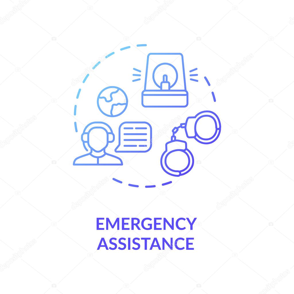 Emergency assistance concept icon. Foreign country citizens support. Call center representative idea thin line illustration. Vector isolated outline RGB color drawing