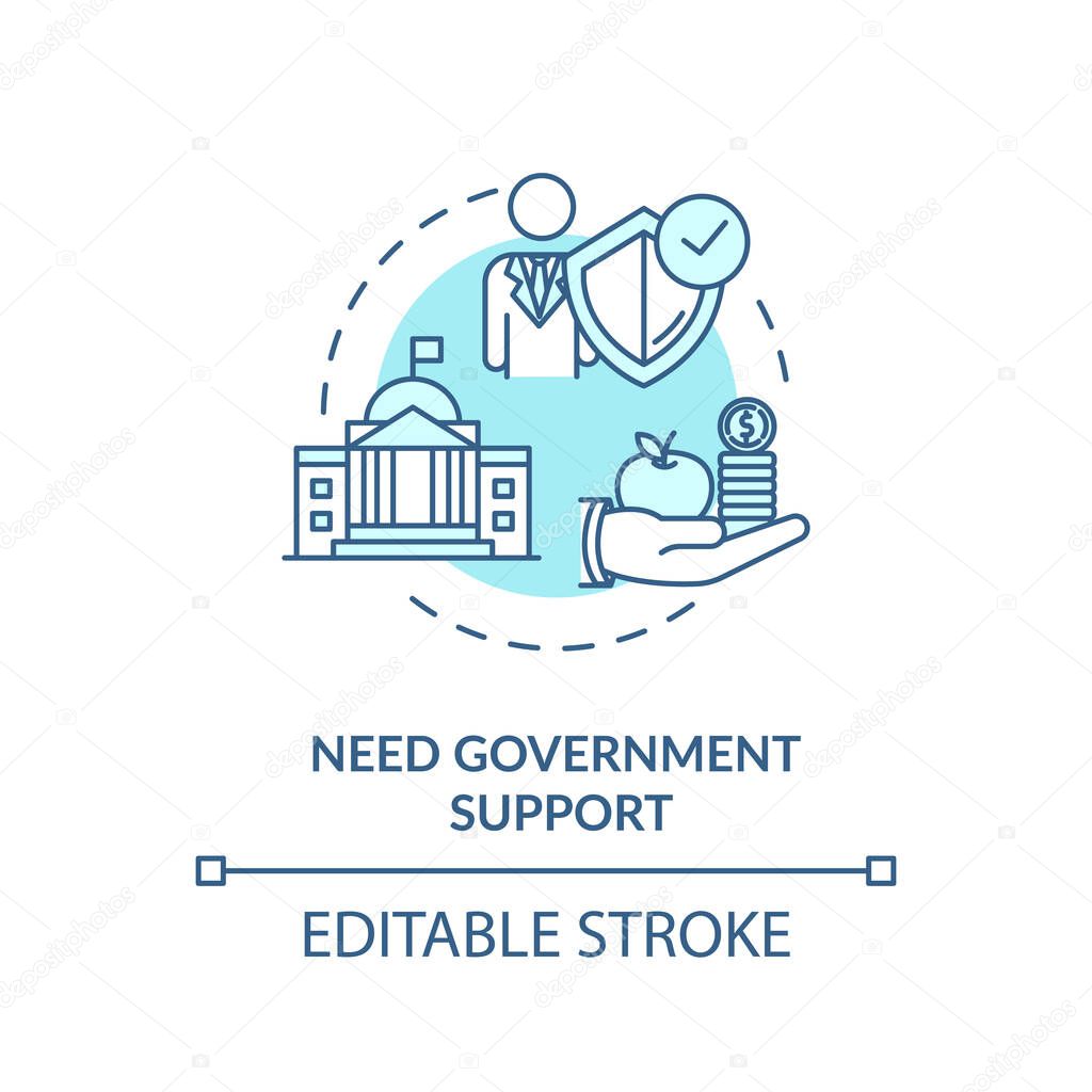 Need government support turquoise concept icon. People financial support thin line illustration. Money deposit. Community service. Vector isolated outline RGB color drawing. Editable stroke