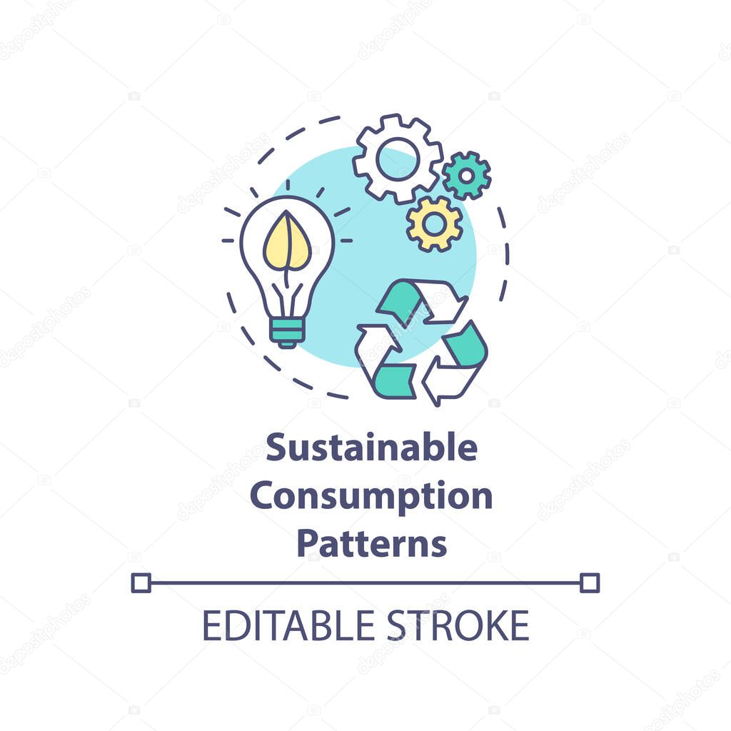 Sustainable consumption pattern concept icon. Eco friendly production. Reduce waste from power resource usage idea thin line illustration. Vector isolated outline RGB color drawing. Editable stroke