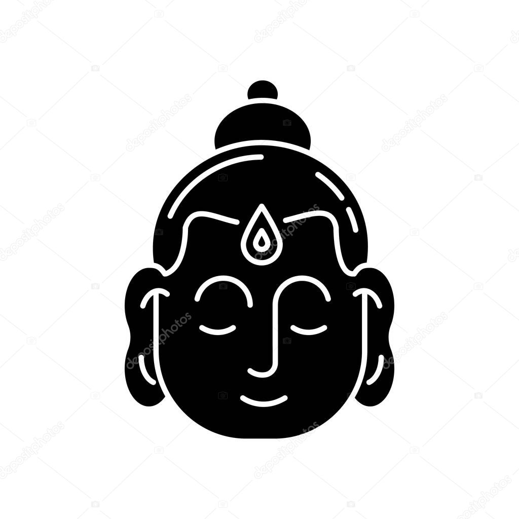 Gautama Buddha black glyph icon. Indian philosopher. Religious leader of Ancient India. Founder of Buddhism religion. Meditator. Silhouette symbol on white space. Vector isolated illustration