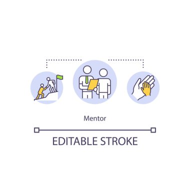 Mentor concept icon. Student and teacher relationship, senior expert assistance idea thin line illustration. Mentoring figure, role model. RGB color drawing. Editable stroke