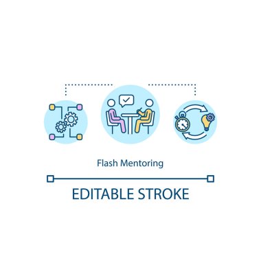 Flash akıl hocalığı konsepti ikonu. Hızlı akıl hocalığı, profesyonel danışmanlık fikri ince çizgi çizimi. Hızlı toplantılar, cevaplar. RGB renk çizimi. Düzenlenebilir vuruş