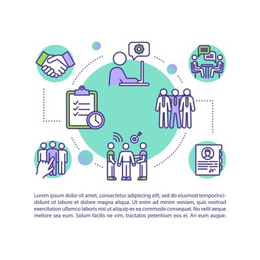 Group cooperation concept icon with text. Work together on corporate project. Effective leadership PPT page template. Brochure, magazine, booklet design element with linear illustrations