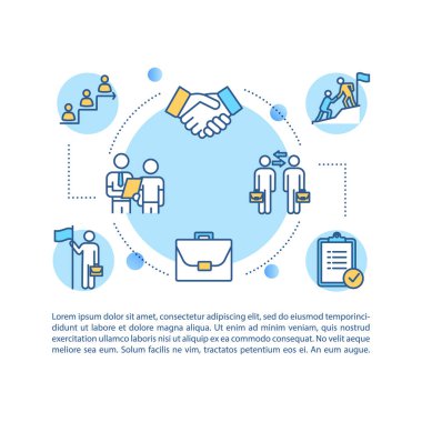 Metinli ortaklık konsepti simgesi. Projede işbirliği. Hedef PPT sayfa şablonuna ulaşmak için takım çalışması. Broşür, dergi, kitapçık tasarım ögesi doğrusal çizimler