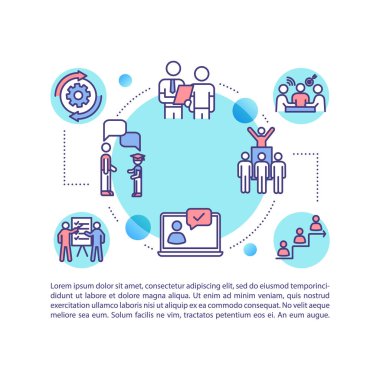 Metinli E öğrenme konsepti simgesi. Eğitim için internet kursu PPT sayfa şablonu. Staj programı. Broşür, dergi, kitapçık tasarım ögesi doğrusal çizimler