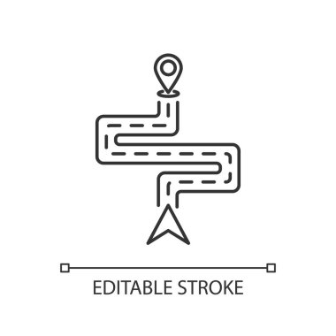 Yönlendirme pikseli mükemmel doğrusal simge. Modern GPS teknolojisi, yol bulma teknolojisi kişiselleştirilebilir ince çizgi çizimi. Contour sembolü. izole çizimler. Düzenlenebilir vuruş