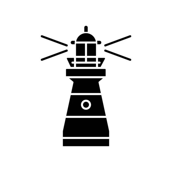 Vuurtoren Zwarte Glyph Icoon Traditionele Maritieme Navigatiemarkering Silhouet Symbool Witte — Stockfoto