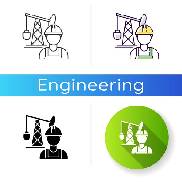 石油技術者のアイコン デリックの専門家だ 燃料生産のための掘削 重工業施設だ 線形黒とRgbカラースタイル — ストック写真