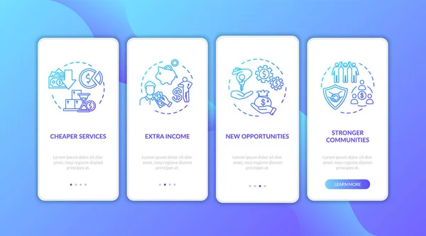 Deling Økonomi Fordele Onboarding Mobil App Side Skærm Med Koncepter - Stock-foto