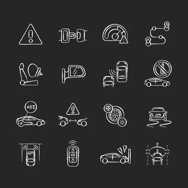 Driving Safety Chalk White Icons Set Black Background Car Accident — Stock Photo, Image