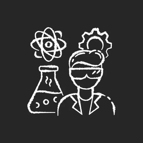 Химический Инженер Мел Белый Значок Черном Фоне Биохимик Эксперимент Области — стоковое фото