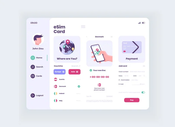 Esim Connection Tablet Interface Vektorvorlage Gestaltung Der Mobilen App Seite — Stockfoto