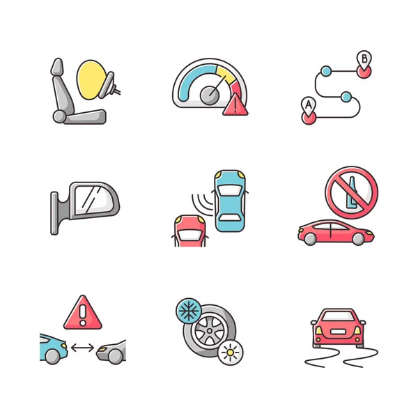 Safe Driving Rgb Color Icons Set Car Travel Risks Warning — Stock Photo, Image