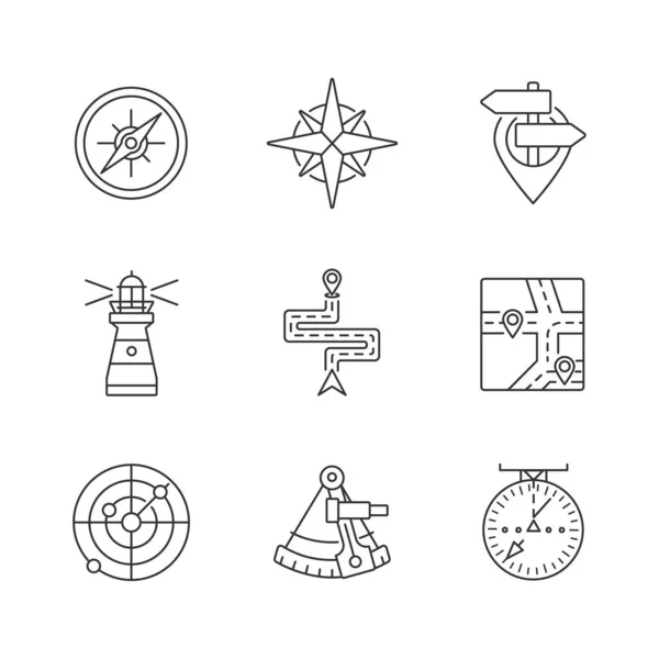 Set Icone Lineari Perfette Pixel Navigazione Simboli Contorno Sottile Personalizzabili — Foto Stock