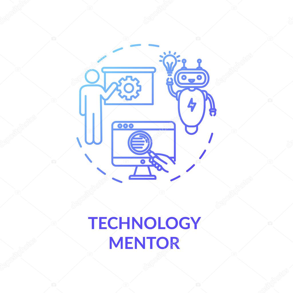 Technology mentor concept icon. Education in modern computer technologies idea thin line illustration. E mentoring, online training courses. RGB color drawing