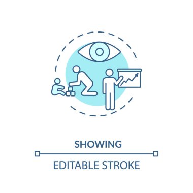 Konsept simgesi gösteriliyor. Öğrenciler için ince çizgi çizimi örneği oluşturuyorum. Eğitimsel gösteri, açıklama, akıl hocalığı tekniği. izole edilmiş RGB renk çizimi. Düzenlenebilir vuruş