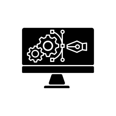 Prototip siyah sembol. İnşaat mühendisliği projesi. Teknik planlama. Modern teknolojiyi geliştirmek için araştırma. Beyaz boşlukta siluet sembolü.