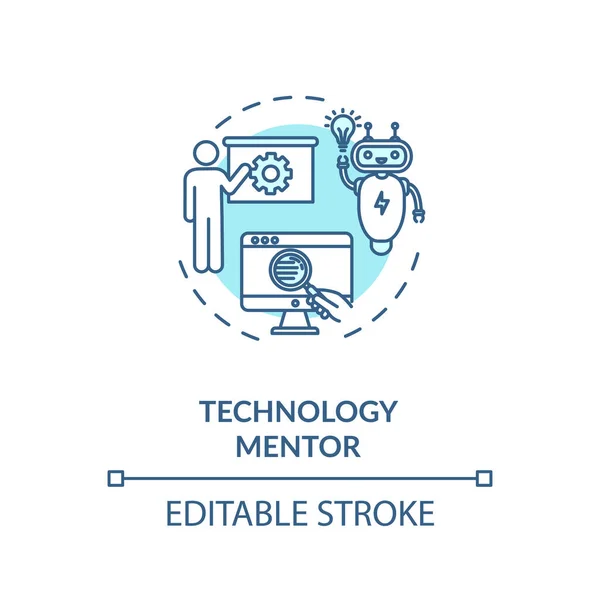 テクノロジーメンターのコンセプトアイコン 現代のコンピュータ技術の教育は 細い線図を考えます Eメンタリング オンライントレーニングコース 独立したアウトラインRgbカラー図面 編集可能なストローク — ストック写真