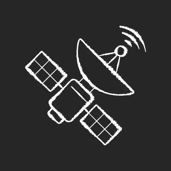 Espaço Ícone Giz Satélite Branco Fundo Preto Exploração Cosmos Telecomunicações — Fotografia de Stock