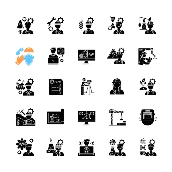 Civil Engineering Black Glyph Icons Set White Space Male Builder — Stock Photo, Image