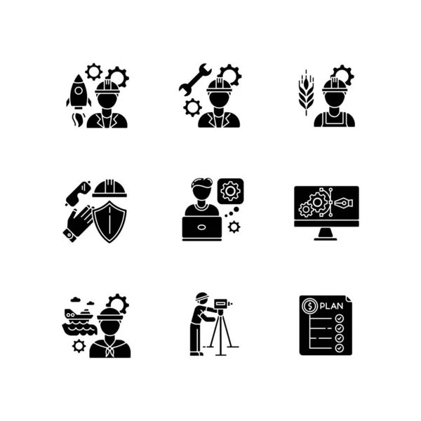 Industrial Production Worker Black Glyph Icons Set White Space Civil — Stock Photo, Image