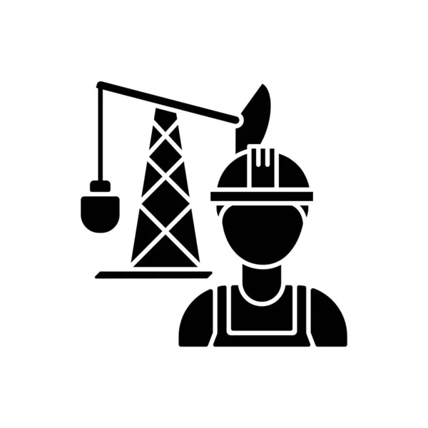 Petroleum Engineer Black Glyph Icon Professional Worker Derrick Drilling Fuel — Stockfoto