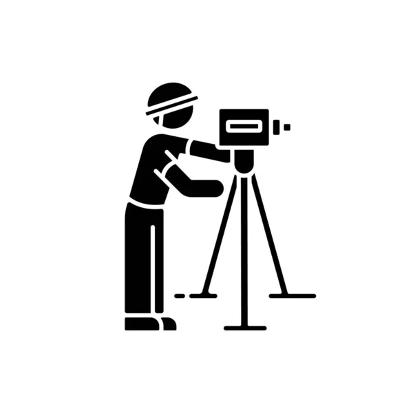 Land Surveyor Black Glyph Icon Measure Alignment Topography Work Professional — Stok fotoğraf