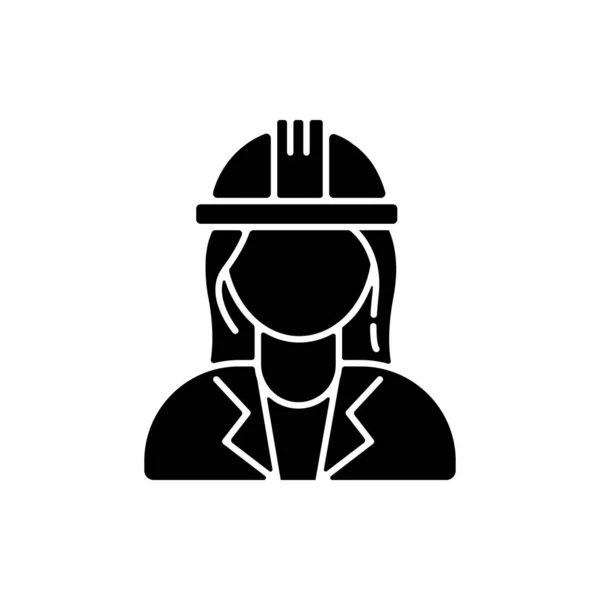 Vrouwelijke Ingenieur Zwart Glyph Icoon Professionele Bouwer Veilige Helm Specialist — Stockfoto