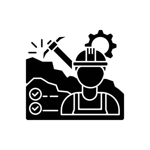 Mining Engineer Black Glyph Icon Heavy Manufacturing Production Worker Professional — Stock Photo, Image