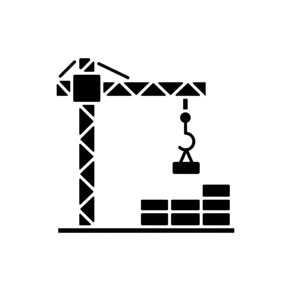 Будівельний Майданчик Чорний Гліф Значок Кран Будівництва Підйому Бетону Працівник — стокове фото