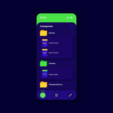 Katalog erişimi akıllı telefon arayüzü vektör şablonu