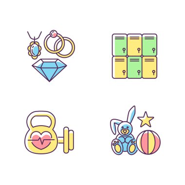 Alışveriş merkezi bölümleri RGB renk simgeleri seti