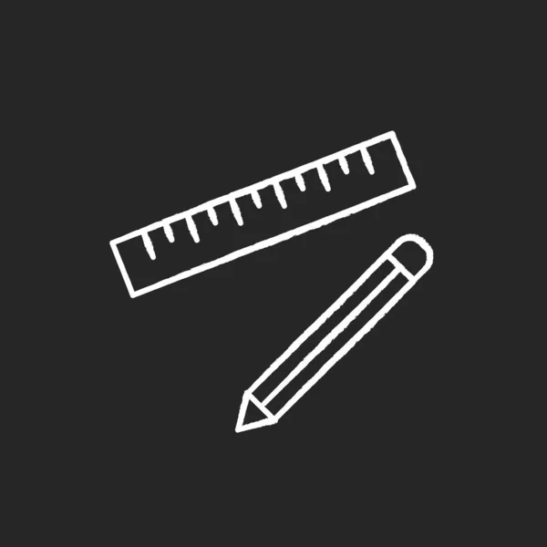 Ручка и линейка мел белый значок на черном фоне — стоковый вектор