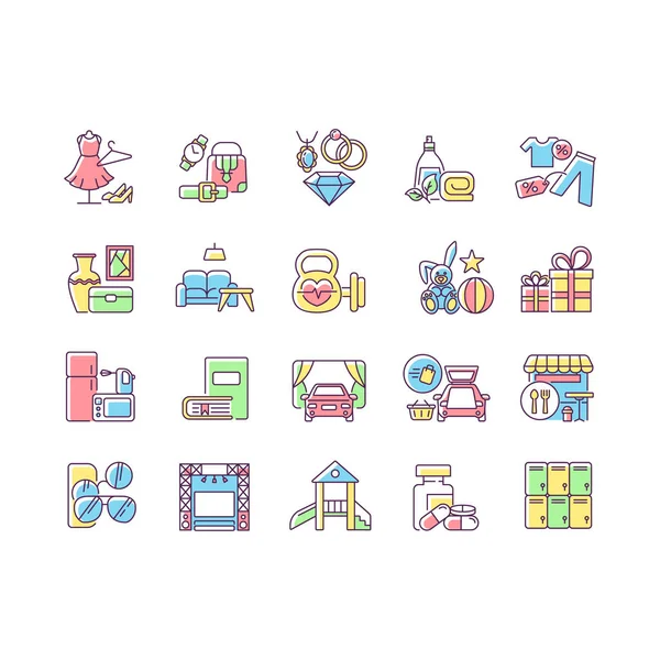 Categorie del centro commerciale Set di icone a colori RGB — Vettoriale Stock