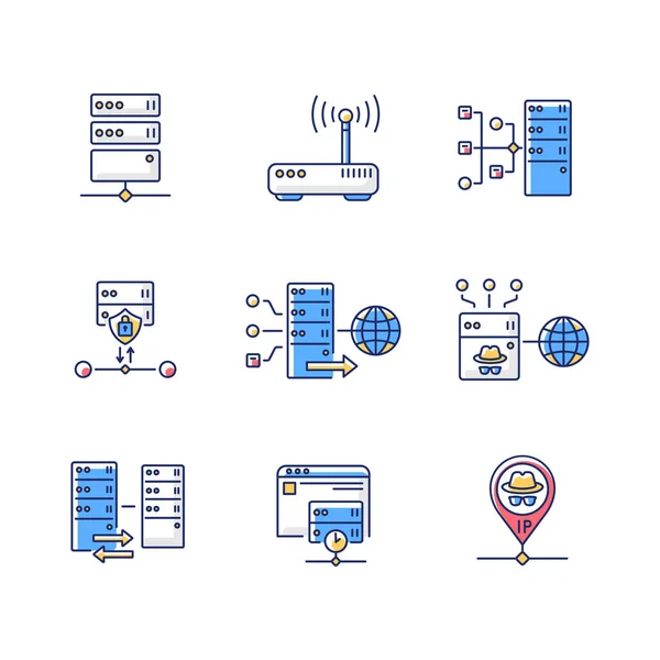 Sanal vekil sunucular RGB renk simgeleri ayarlandı — Stok Vektör
