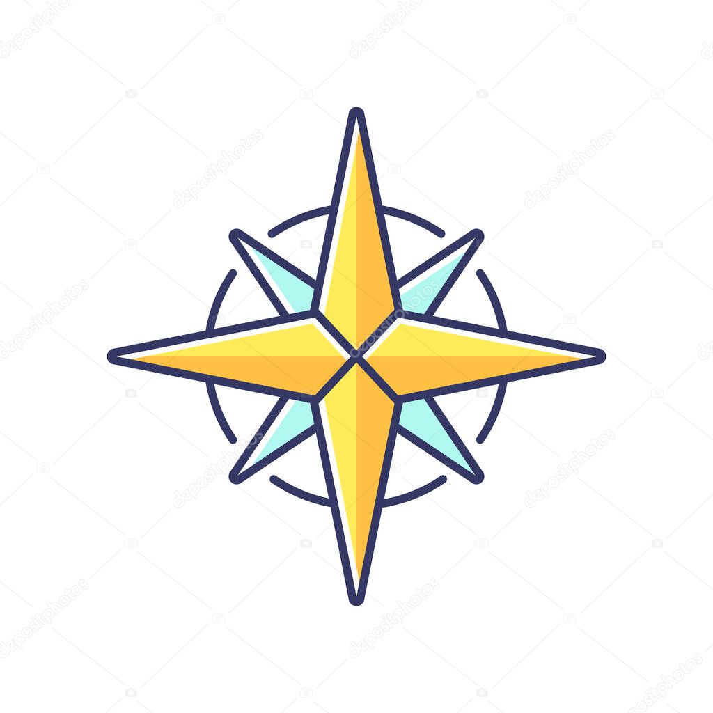 Rose of winds RGB color icon. Traditional maritime navigation guide. Cardinal points directions pointer, sea travel orienteer. Windrose isolated vector illustration