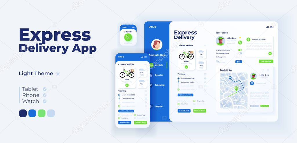 Express delivery app screen vector adaptive design template