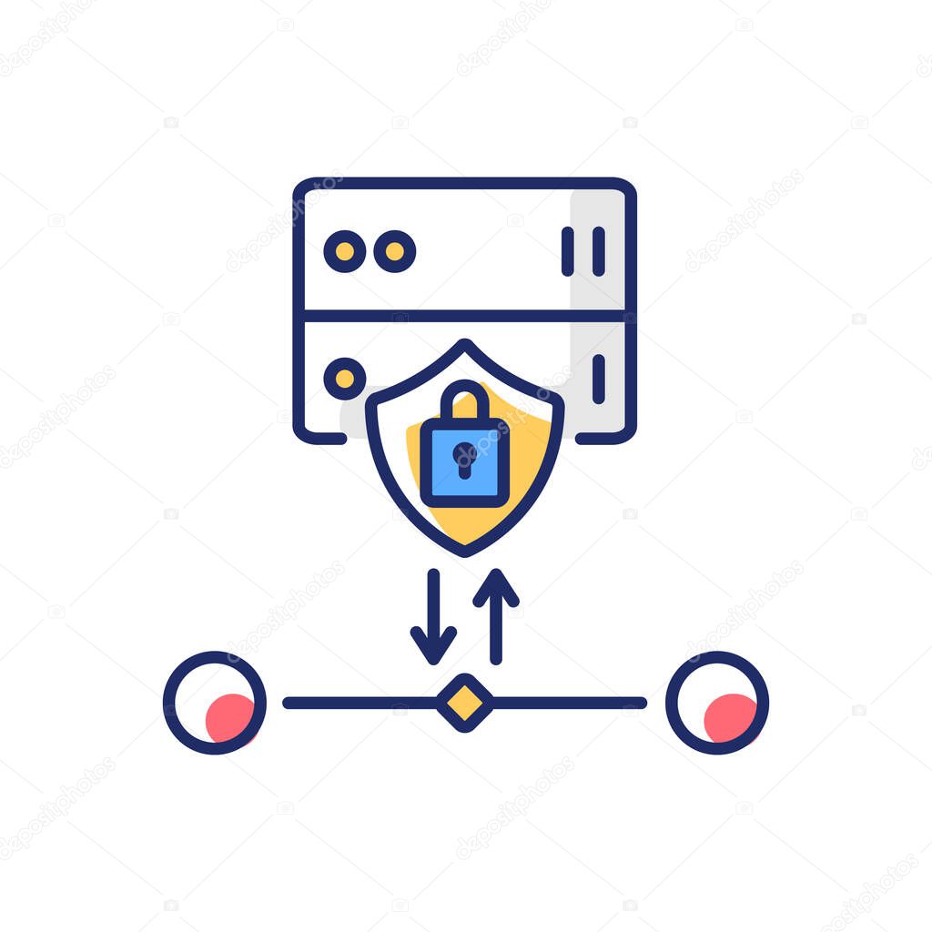SSl encryption RGB color icon. Website safety, cybersecurity. Reverse proxy for user and host protection, internet security certificate. Isolated vector illustration