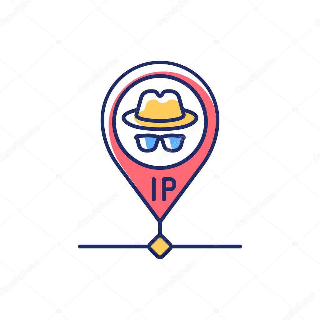 Hidden IP address RGB color icon. Online privacy and anonymity, internet security. Hiding personal information and location, VPN access. Isolated vector illustration