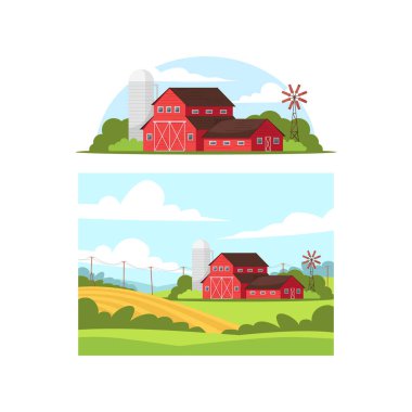 Gündüz çiftliği yarı düz vektör çizimi