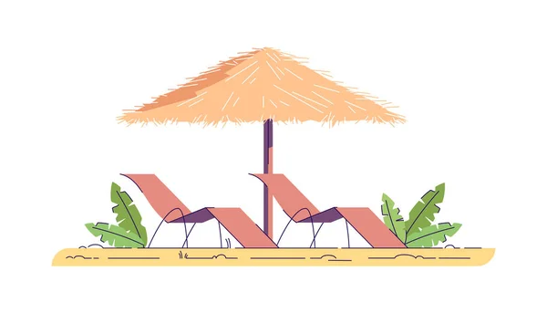 Stühle mit Schirm halb flach RGB Farbvektor Illustration — Stockvektor