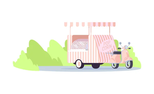 Roze popcorn winkelwagen semi platte RGB kleur vector illustratie — Stockvector