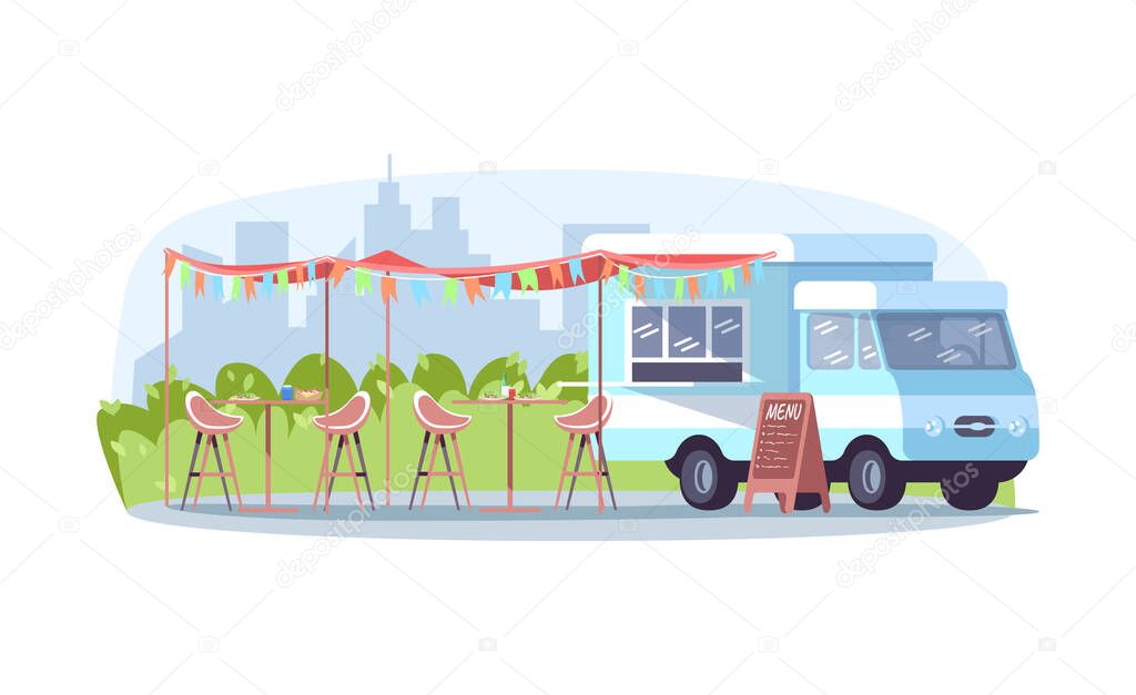 Daytime food event semi flat vector illustration