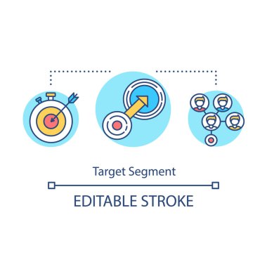 Hedef segmentasyon konsepti simgesi. İş bağlantıları. Satış için odak grubu. Ürün yönetimi fikri ince çizgi çizimi. Vektör izole edilmiş RGB renk çizimi. Düzenlenebilir vuruş