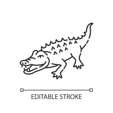 Alligator pixel perfect linear icon. Exotic wildlife, zoo inhabitant thin line customizable illustration. Contour symbol. Large reptile, crocodile vector isolated outline drawing. Editable stroke vector Alligator pixel perfect linear icon. Exotic wildlife, zoo inhabitant thin line customizable illustration. Contour symbol. Large reptile, crocodile vector isolated outline drawing. Editable stroke vector