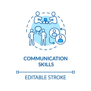 Çocuk iletişimi konsepti ikonu. Erken çocukluk eğitimi. Sözlü ve sözsüz davranış fikri ince çizgi çizimi. Vektör izole edilmiş RGB renk çizimi. Düzenlenebilir vuruş