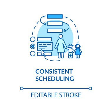 Yeni yürümeye başlayanlar için planlama konsepti simgesi. Anaokulu öğretmeni ve dadı. Erken çocukluk eğitimi fikri ince çizgi çizimi. Vektör izole edilmiş RGB renk çizimi. Düzenlenebilir vuruş